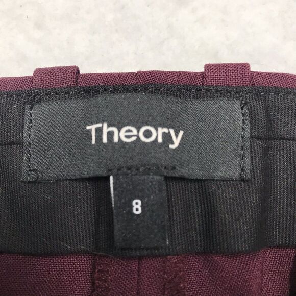 THEORY Demitria 2 Pant Women 8 (32x36) Burgundy Wide Leg Flare Wool Trouser - Picture 10 of 12